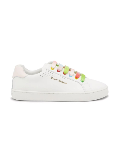 Shop Palm Angels White Leather Sneakers In Bianco