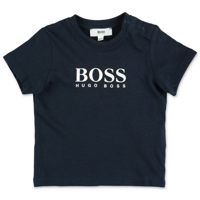 Shop Hugo Boss T-shirt Blu Navy In Jersey Di Cotone Con Logo
