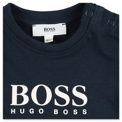 Shop Hugo Boss T-shirt Blu Navy In Jersey Di Cotone Con Logo