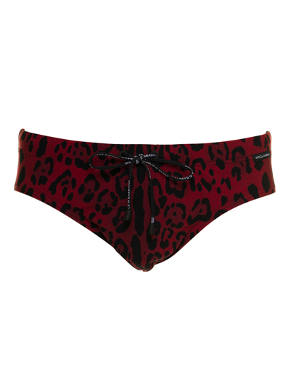 Shop Dolce & Gabbana Men's Animal Printed Swim Briefs In Red