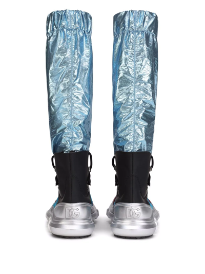 Shop Dolce & Gabbana Sock Lace-up Knee-high Boots In Blue
