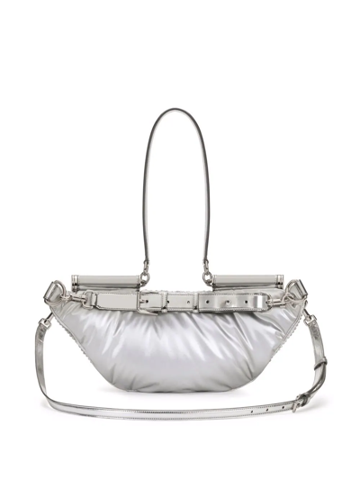 Shop Dolce & Gabbana Crystal-embellished Leather Belt Bag In Grey