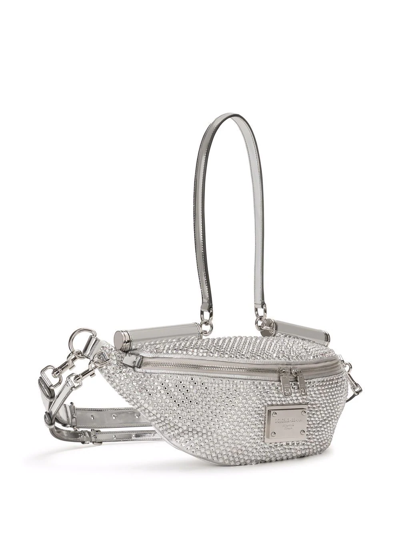 Shop Dolce & Gabbana Crystal-embellished Leather Belt Bag In Grey