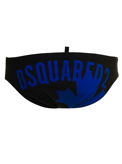 Shop Dsquared2 D-squared2 Man's Black Swim Briefs With Logo Print