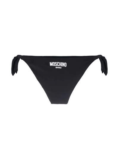 Shop Moschino Logo-print Tie-fastening Bikini Briefs In Black