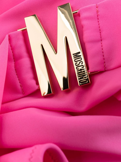 Shop Moschino Logo-plaque Halterneck One-piece In Pink
