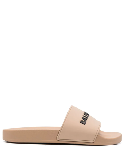 Shop Balenciaga Logo-embossed Pool Slides In Nude