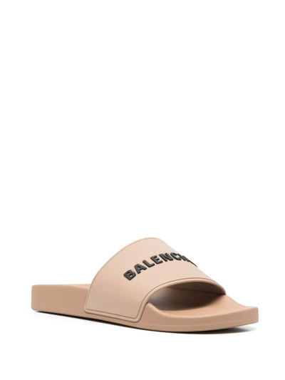 Shop Balenciaga Logo-embossed Pool Slides In Nude