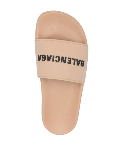 Shop Balenciaga Logo-embossed Pool Slides In Nude