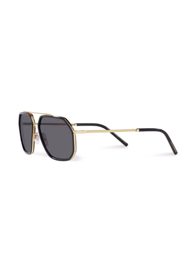 Shop Dolce & Gabbana Double-bridge Pilot-frame Sunglasses In Black
