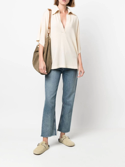 Shop Made In Tomboy Knitted V-neck Polo Top In Nude