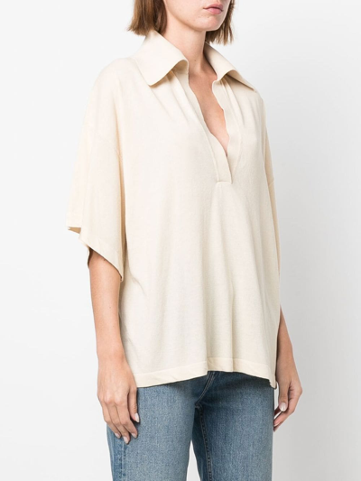 Shop Made In Tomboy Knitted V-neck Polo Top In Nude