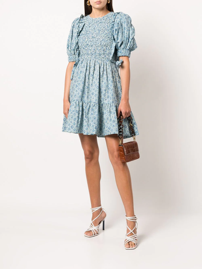SEA IDA FLORAL-PRINT SMOCKED DRESS 