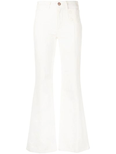 Shop See By Chloé Broderie Anglaise Flared Jeans In Weiss
