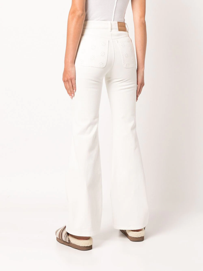 Shop See By Chloé Broderie Anglaise Flared Jeans In Weiss