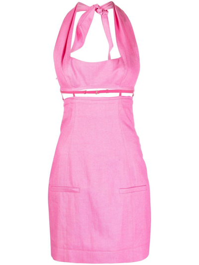 Jacquemus Limao Cutout Woven Halterneck Mini Dress In Pink