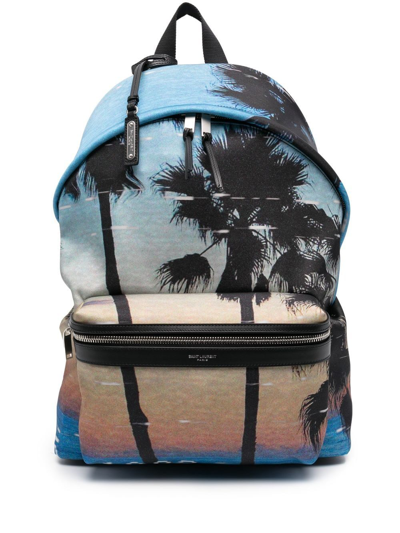 Shop Saint Laurent Palms Sunset Backpack In Blau