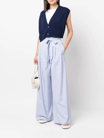 Jejia Stripe-print Tie-waist Palazzo Pants In Blau