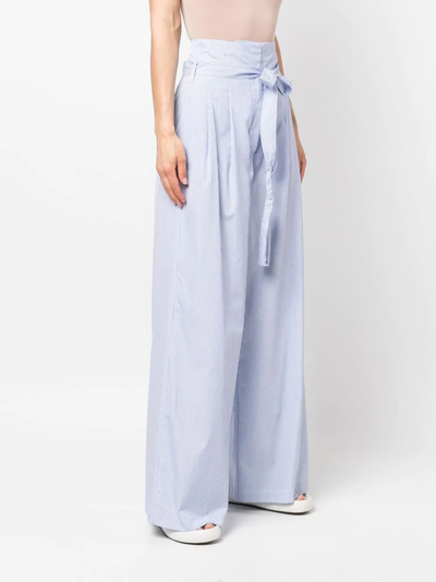 Jejia Stripe-print Tie-waist Palazzo Pants In Blau