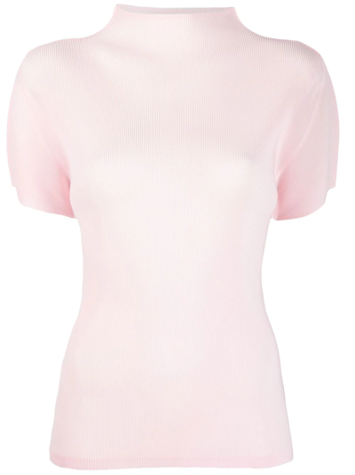 Shop Issey Miyake Ribbed-detail High-neck T-shirt In Rosa