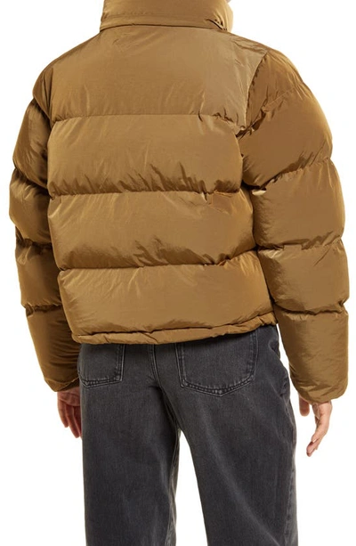 Shop Good American Iridescent Puffer Jacket With Removable Hood In Sepia001