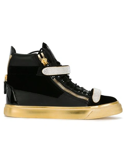Giuseppe Zanotti Embellished Hi-top Sneakers In Black / Gold