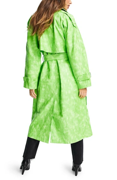 Shop Topshop Tie Dye Faux Leather Trench Coat In Light Green