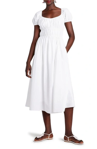 Kate Spade Elasticized Seersucker Midi-dress In Fresh White | ModeSens