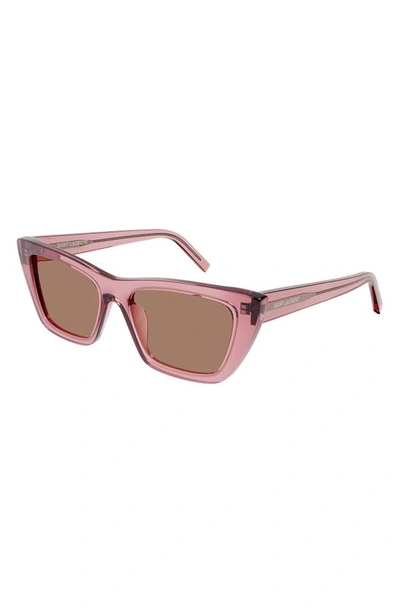 Shop Saint Laurent Mica 53mm Rectangular Sunglasses In Pink 2