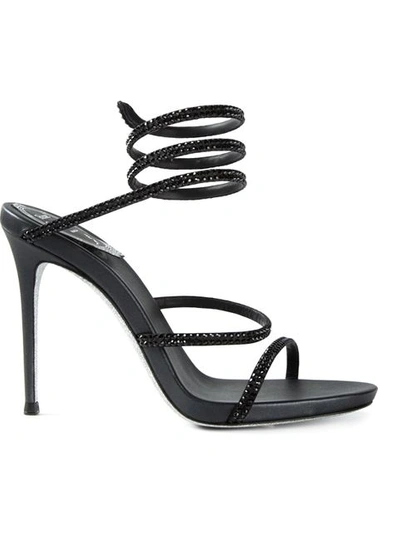 René Caovilla 105mm Embellished Snake Satin Sandals In Black
