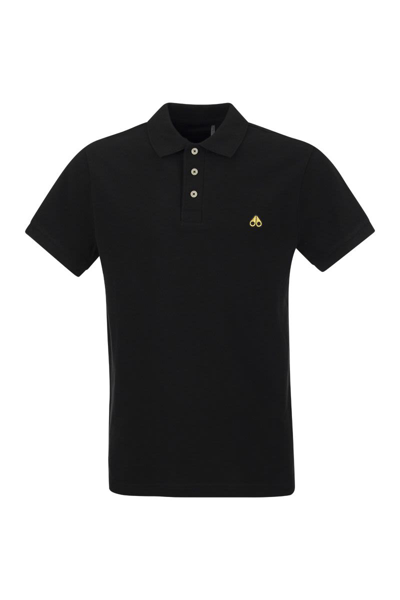 Shop Moose Knuckles Piqué Polo Shirt With Gold Logo In Black