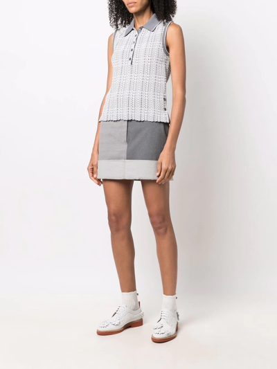 Shop Thom Browne Checked Sleeveless Polo Shirt In Grey