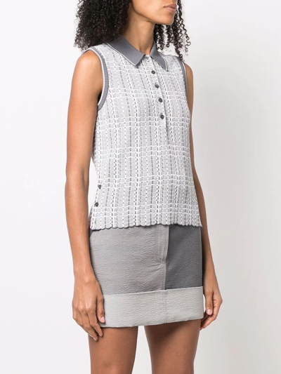 Shop Thom Browne Checked Sleeveless Polo Shirt In Grey