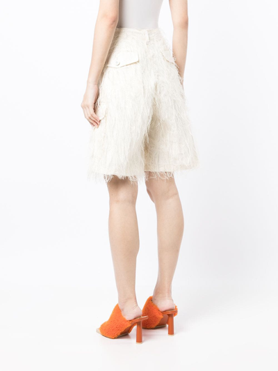 Undercover Fringed Cargo Shorts In Weiss