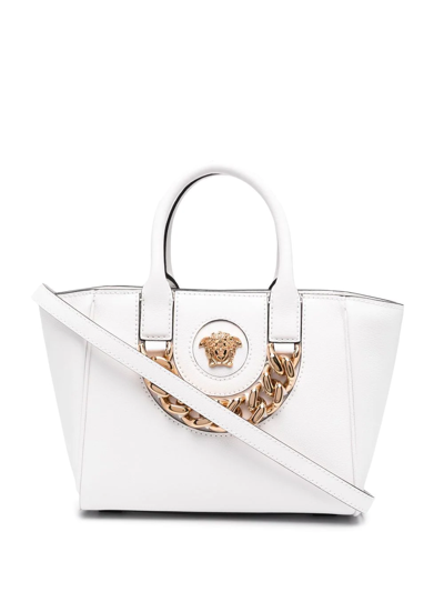 Shop Versace La Medusa Leather Tote Bag In Weiss