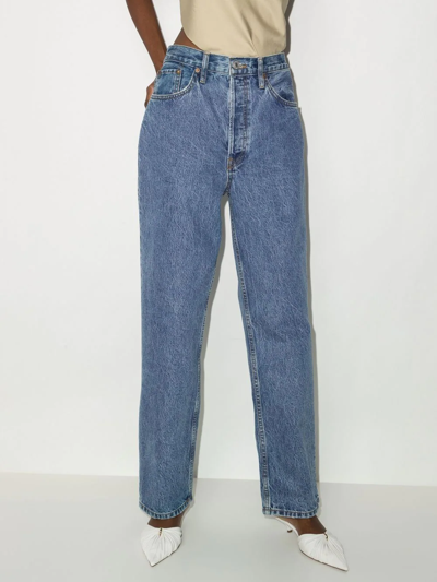 Shop Re/done 90s Crop Low Slung Boyfriend Jeans In Blau