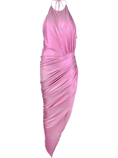 Shop Alexandre Vauthier Halterneck Metallic Asymmetric Dress In Rosa