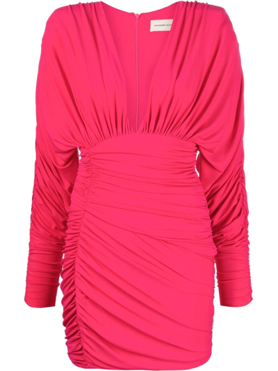 Shop Alexandre Vauthier Gathered Long-sleeve Dress In Rosa