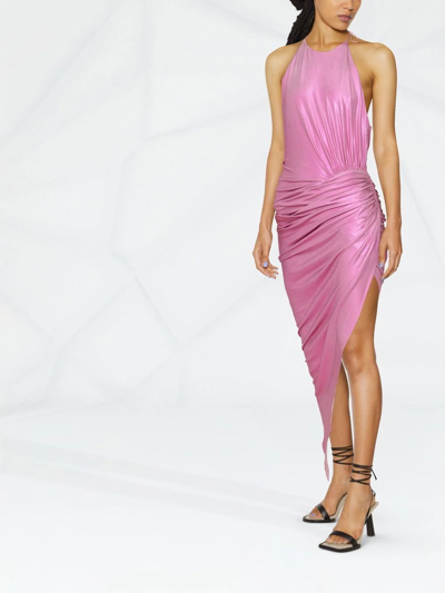 Shop Alexandre Vauthier Halterneck Metallic Asymmetric Dress In Rosa