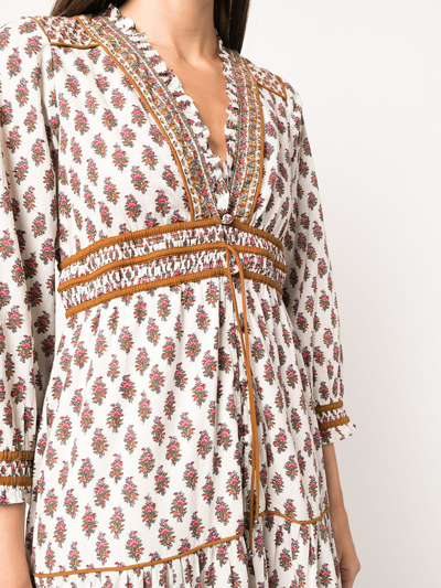 Shop Veronica Beard Alessandra Floral-print Midi Dress In Weiss