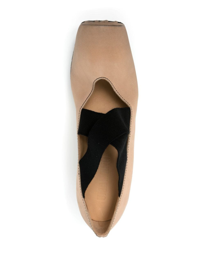 Shop Uma Wang Ballerina Square Toe Elasticated Pumps In Braun