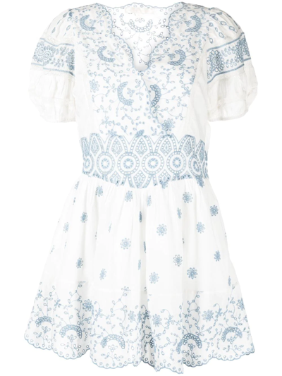Shop Loveshackfancy Valente Broderie-anglaise Mini Dress In Weiss