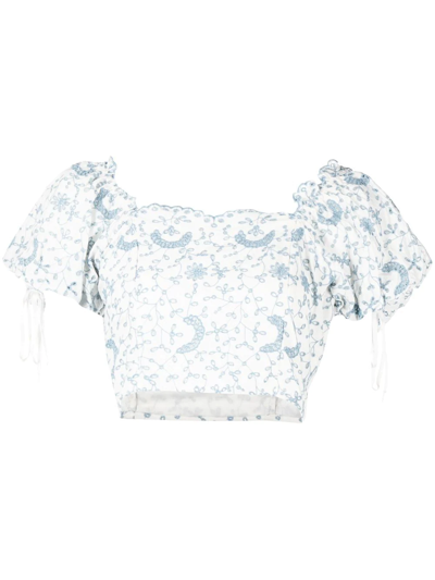 Loveshackfancy Melina Top In Weiss