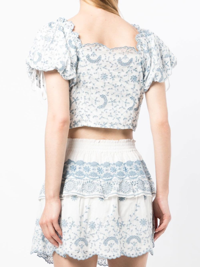 Shop Loveshackfancy Melina Broderie-anglaise Crop Top In Weiss