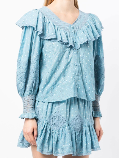 Shop Loveshackfancy Bunnie Broderie-anglaise Blouse In Blau