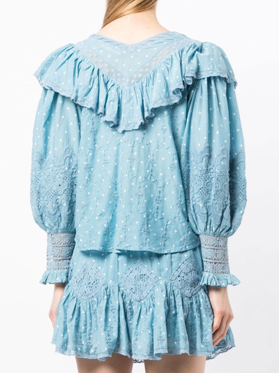 Shop Loveshackfancy Bunnie Broderie-anglaise Blouse In Blau