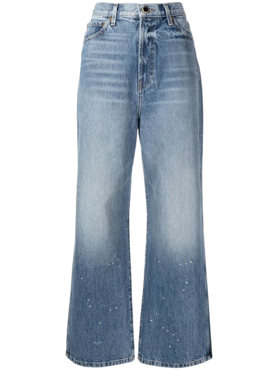 Khaite Paint-splatter Wide-leg Jeans In Blau