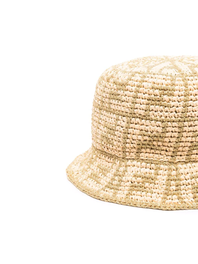 Shop Fendi Woven Ff-logo Bucket Hat In Gold