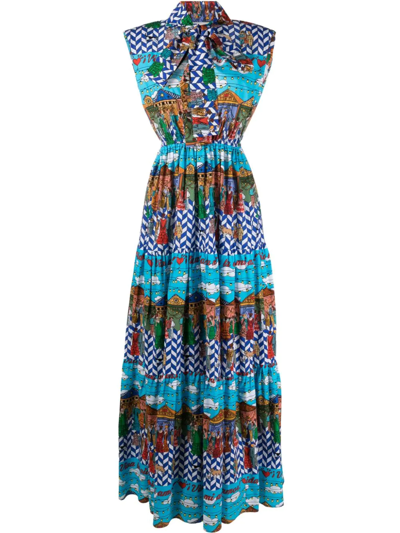 Shop Alessandro Enriquez Graphic-print Maxi Dress In Blau