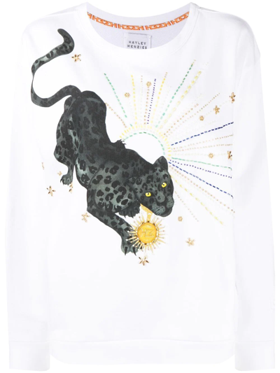 Shop Hayley Menzies Prowling Panther Embellished Sweatshirt In Weiss